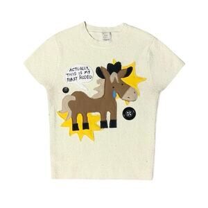 Custom Upcycled “Actually This Is My First Rodeo” Horse Patchwork Knit Top Small